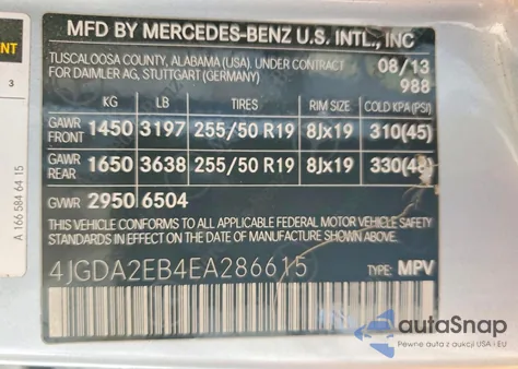 2014 Mercedes-Benz Ml 350 Bluetec from USA, damaged, VIN 4JGDA2EB4EA286615